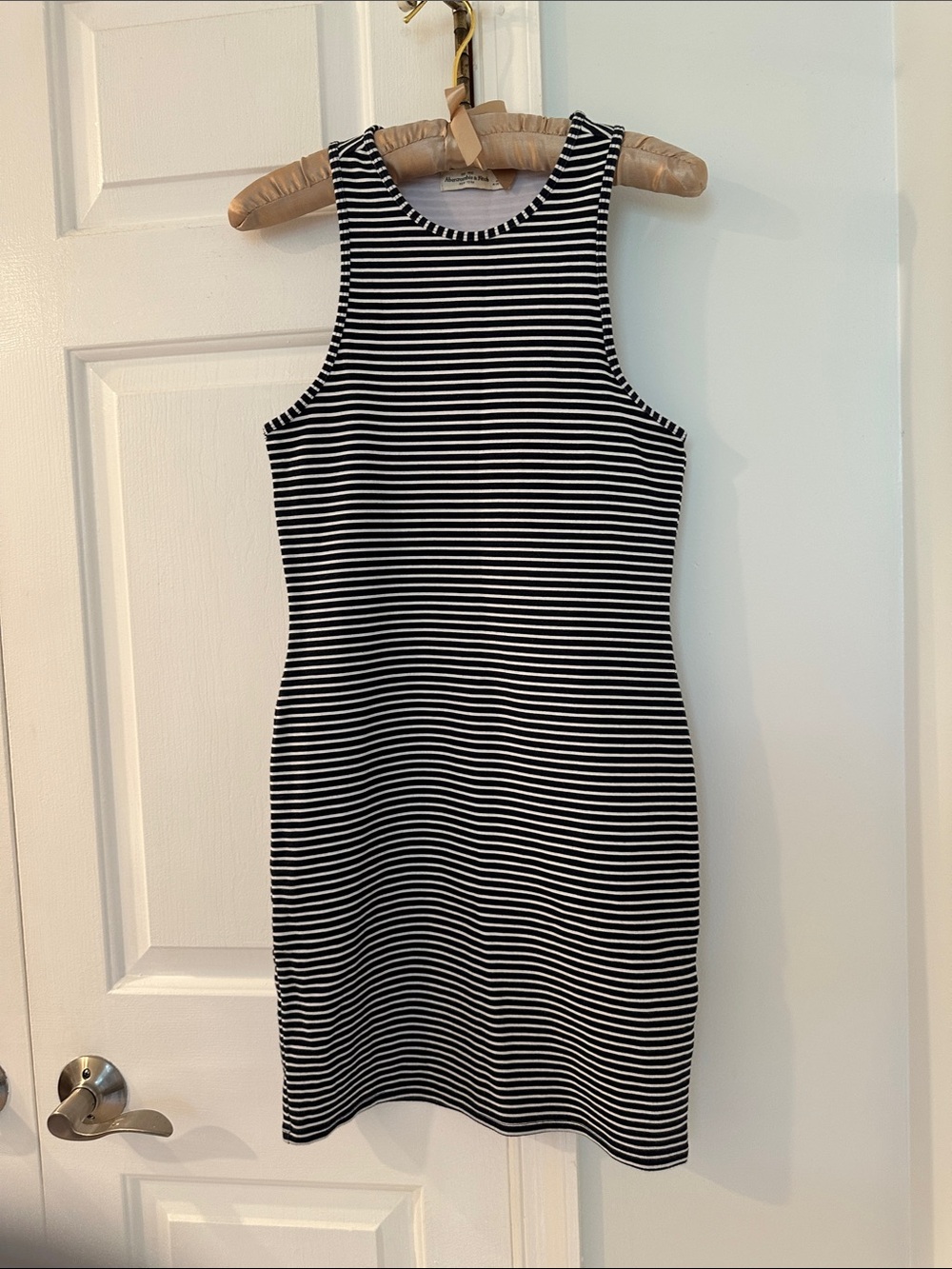 Abercrombie & Fitch Black and White Striped Ribbed Midi Dress